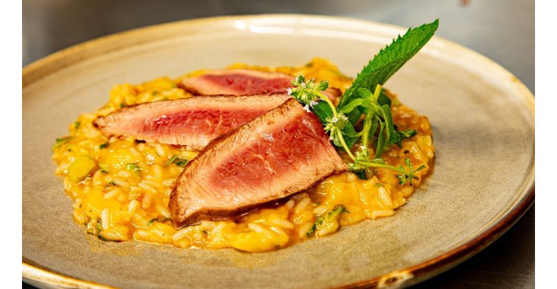Roasted Bison  sirloin cap on Mango Chili Risotto