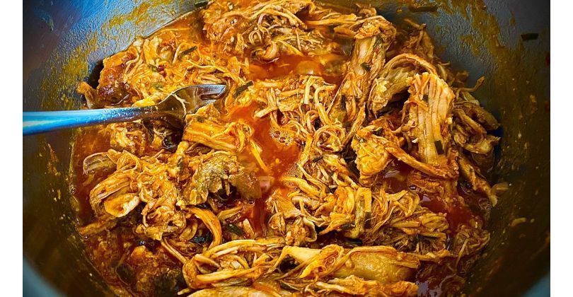 Homemade pulled pork (Swiss pork shoulder with rind)